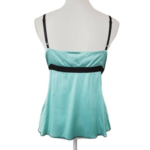 Vintage Bebe Liquid Satin Silk Camisole Top Beaded Sequins Velvet Trim Sz Med - Picture 2 of 13